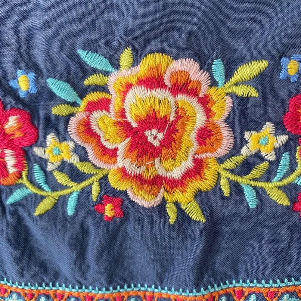 Savanna Jane Blue Floral Embroidered Boho Peasant Blouse Puff Sleeve Medium - Picture 9 of 12